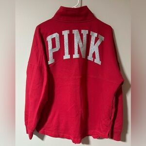 PINK Red Shimmer
Fleece Oversized
Zip Up Sweatshirt Size S